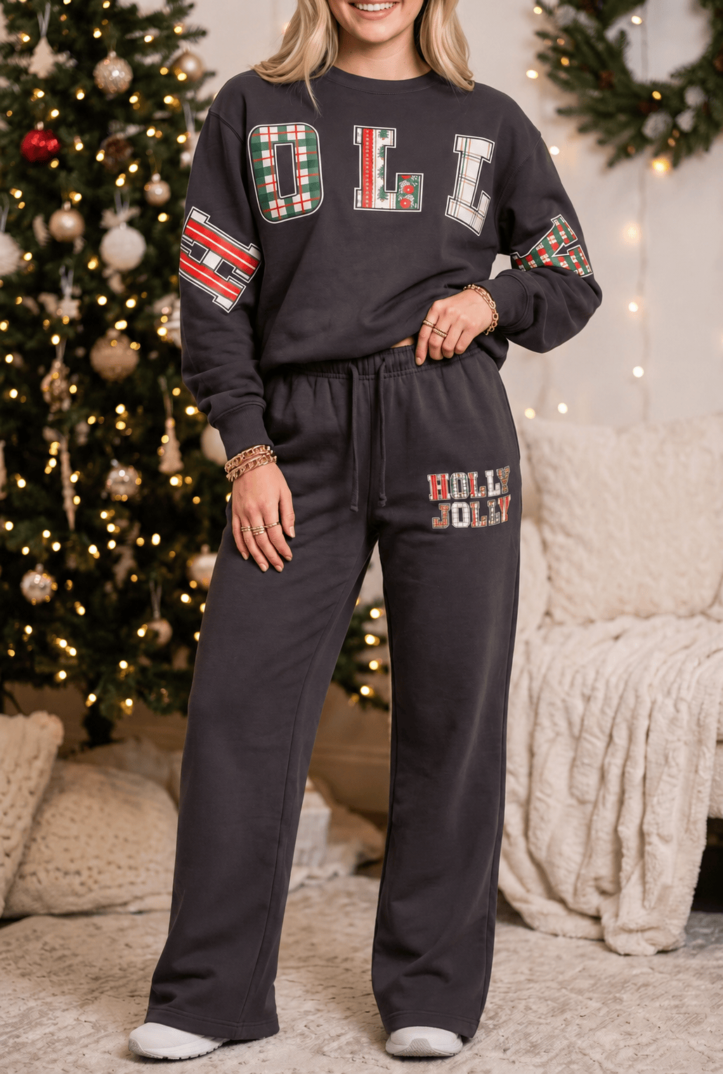 PREORDER- Holly Jolly Patch Charcoal Sweatpants