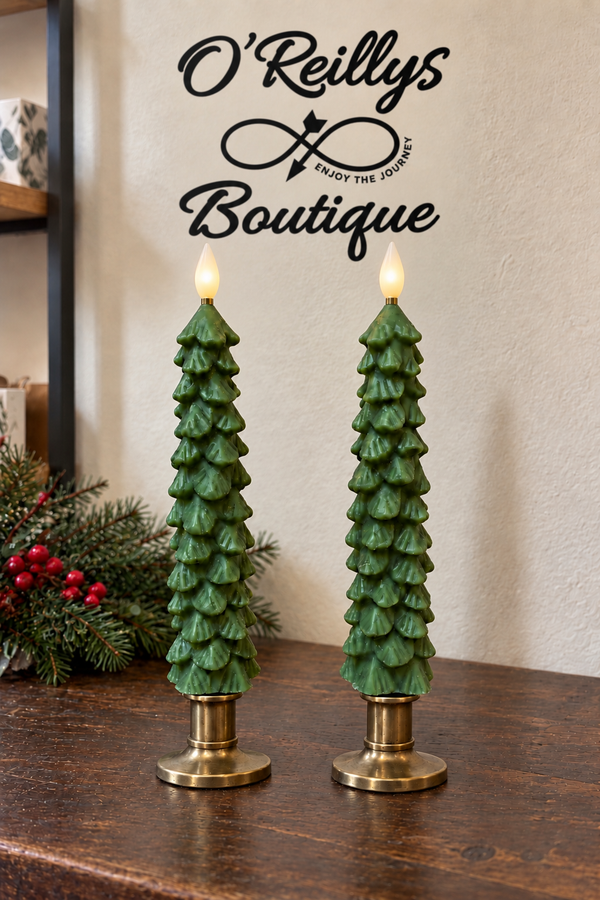 Set of 2 LED Tree Taper Candles - Green