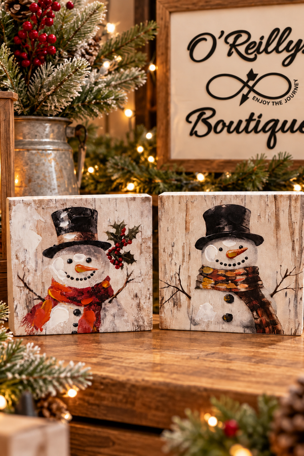 Wood Snowman Painted Block - Multiple Designs