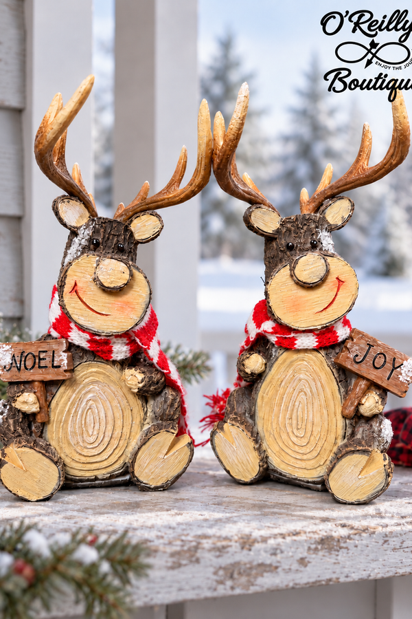 6"L Resin Holiday Sitting Deer W/ Fabric Scarf
