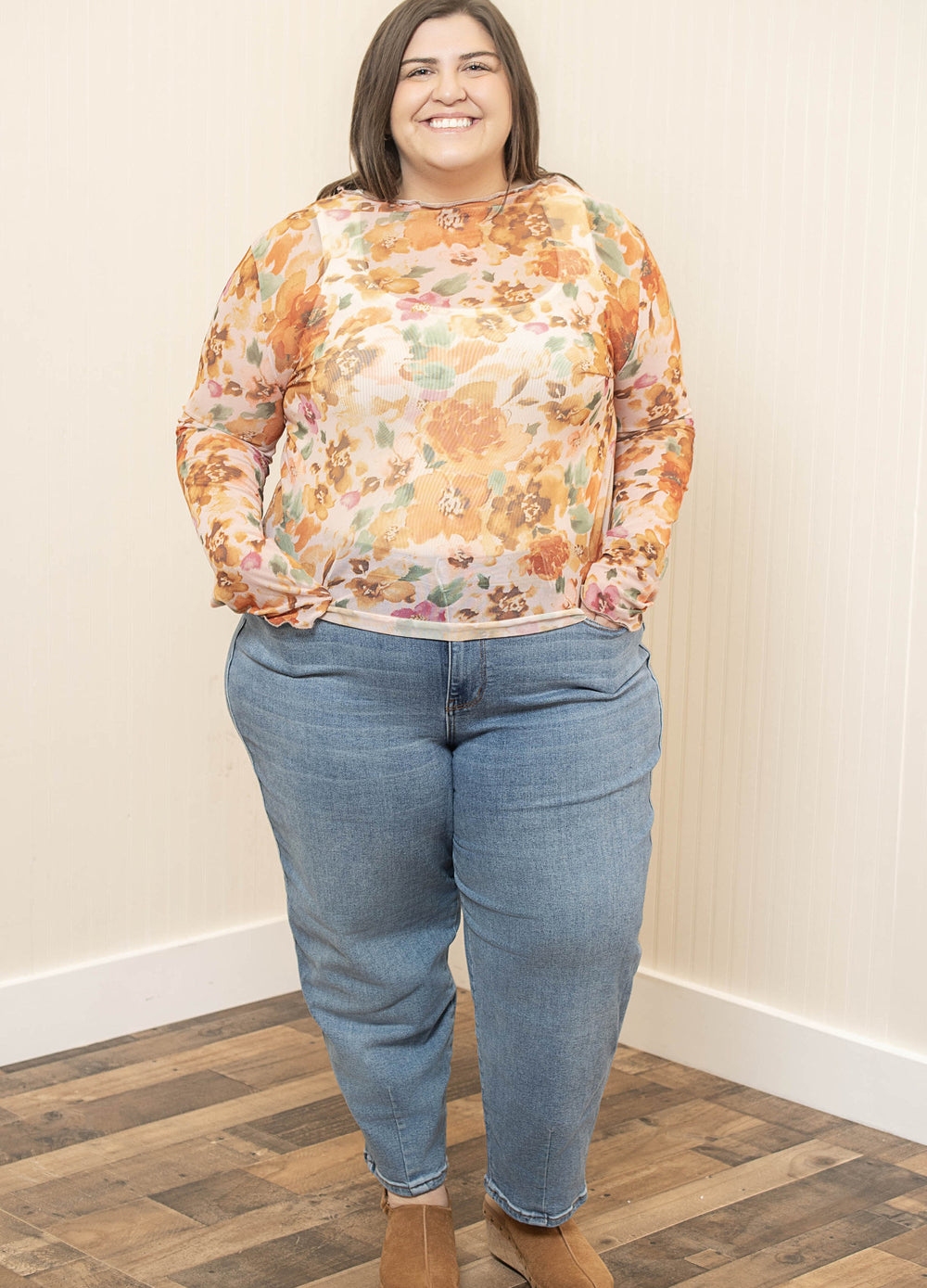 Wildflower Whispers Mesh Top - Rust