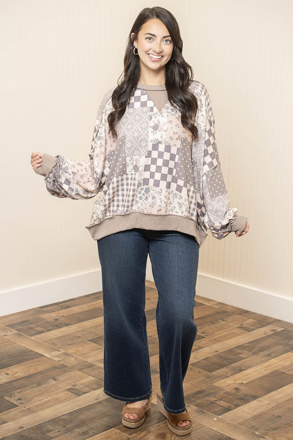 Patchwork Daydreams Top - Brown