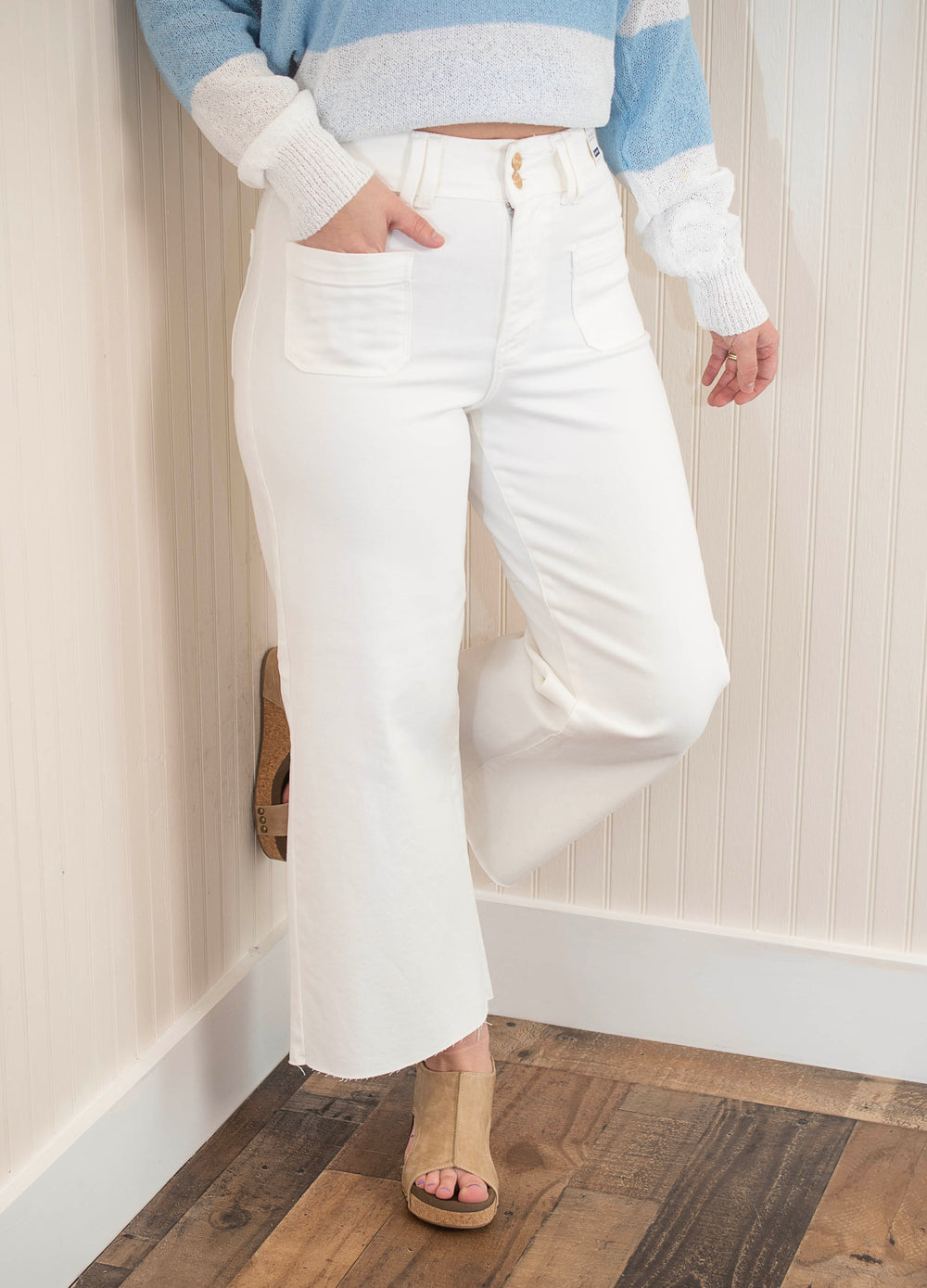 Judy Blue Born To Shine Wide Crop Pants - White
