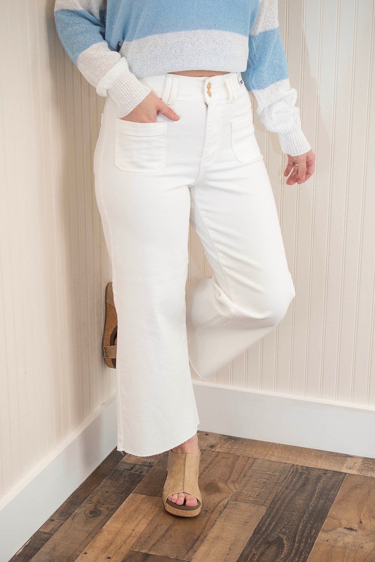 Judy Blue Born To Shine Wide Crop Pants - White