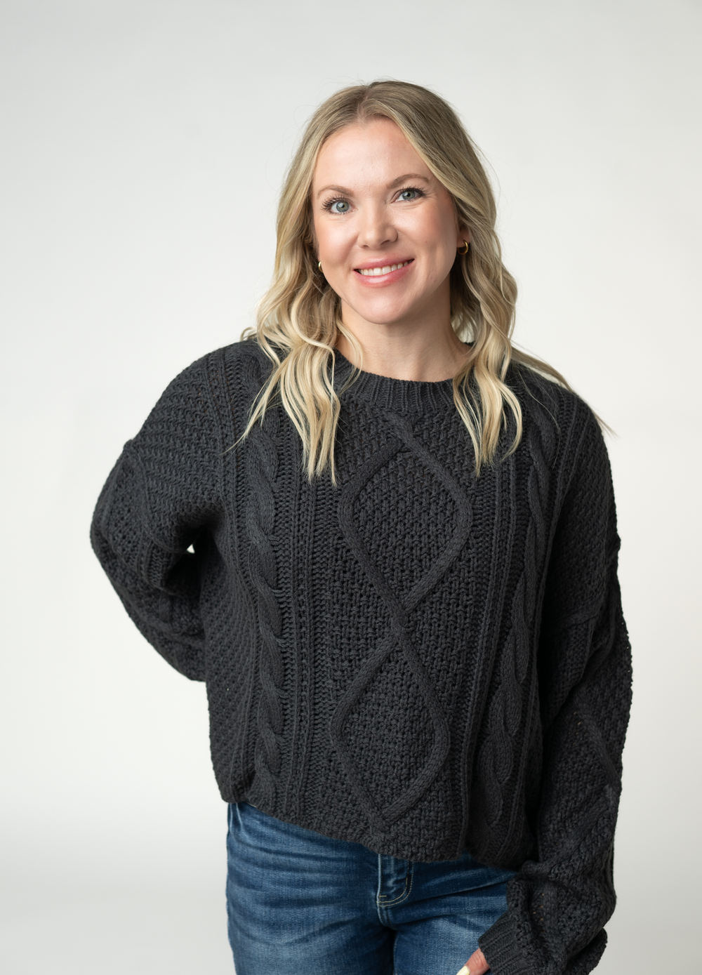 Cable Knit Sweater - Charcoal