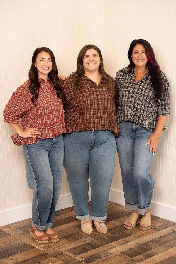 Weekend Wanderer Plaid Button Up-Multiple Colors
