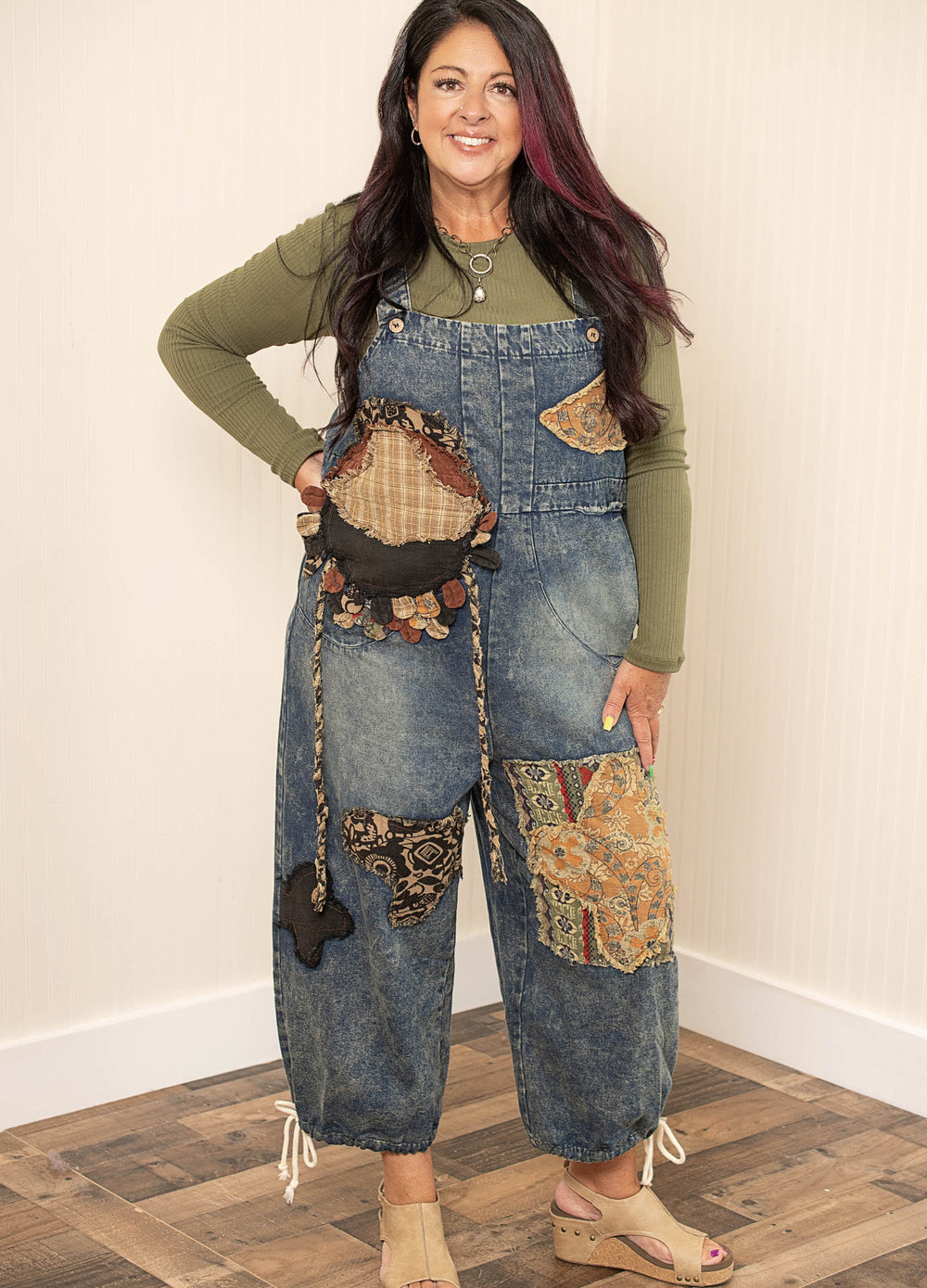 Contrast Patched Capri Overalls
