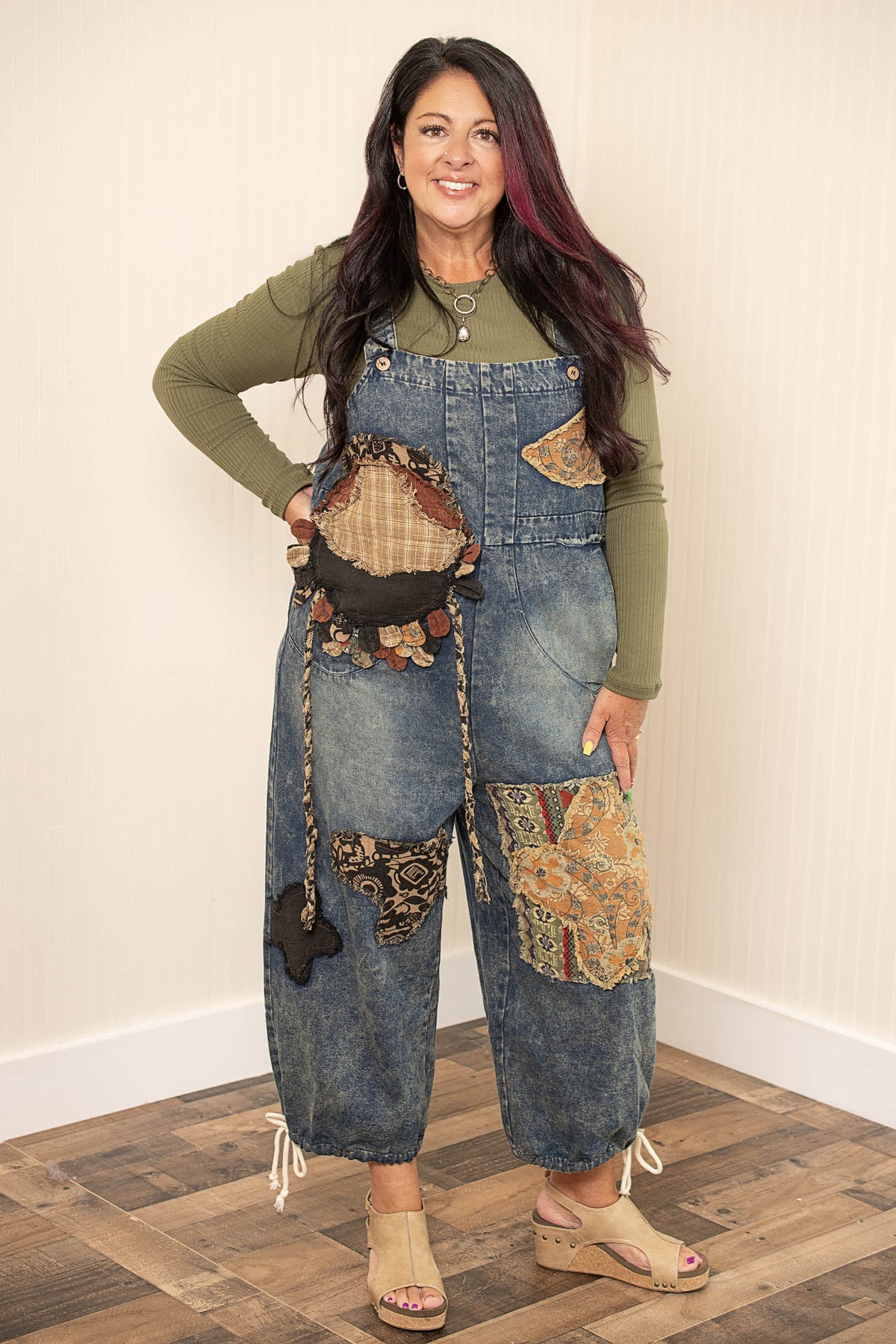 Contrast Patched Capri Overalls