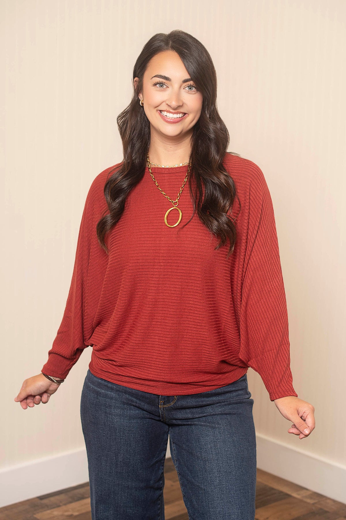 Rust Everyday Darling dolman sleeve sweater front view