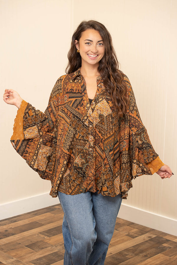 Bohemian Rhapsody Button-Up Blouse- Multiple Colors