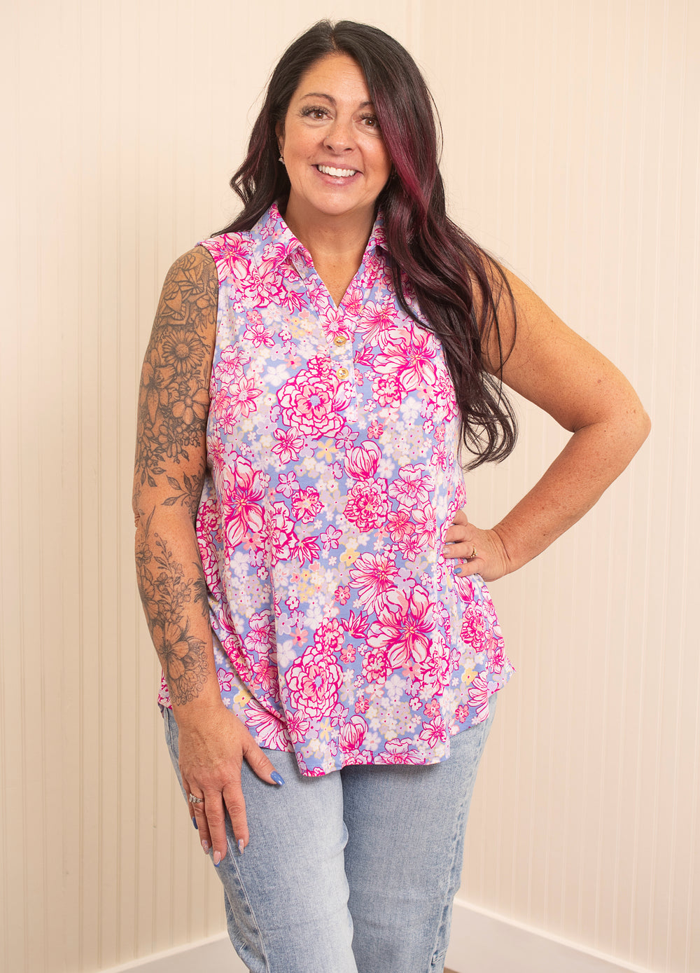 Dear Scarlett Relaxing Day Seaspray Top - Magenta Blue
