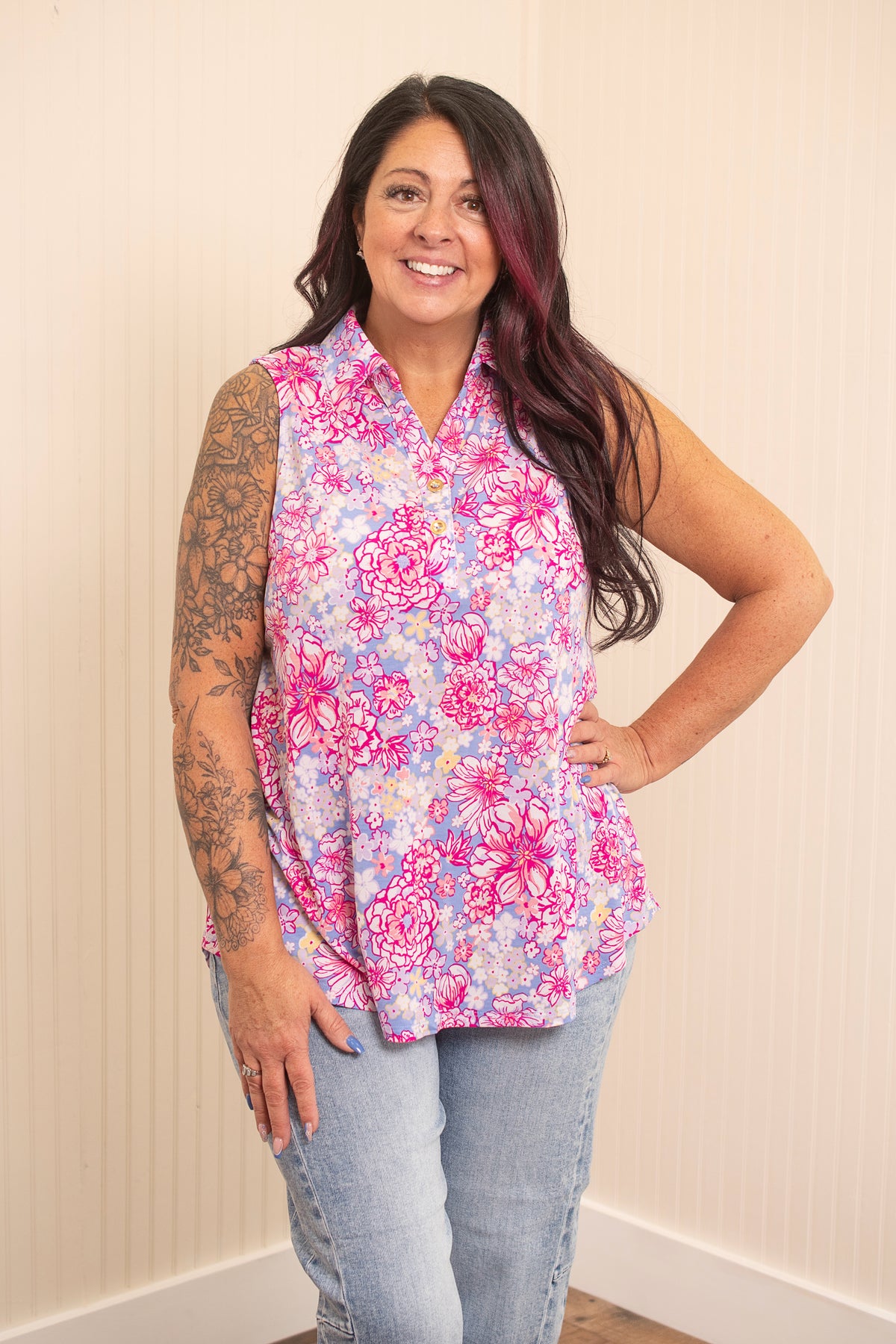 Dear Scarlett Relaxing Day Seaspray Top - Magenta Blue
