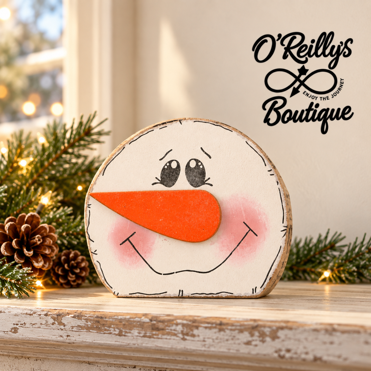 7.87"L Wood Holiday Snowman Head Decor W/ Glitter - Multiple Designs