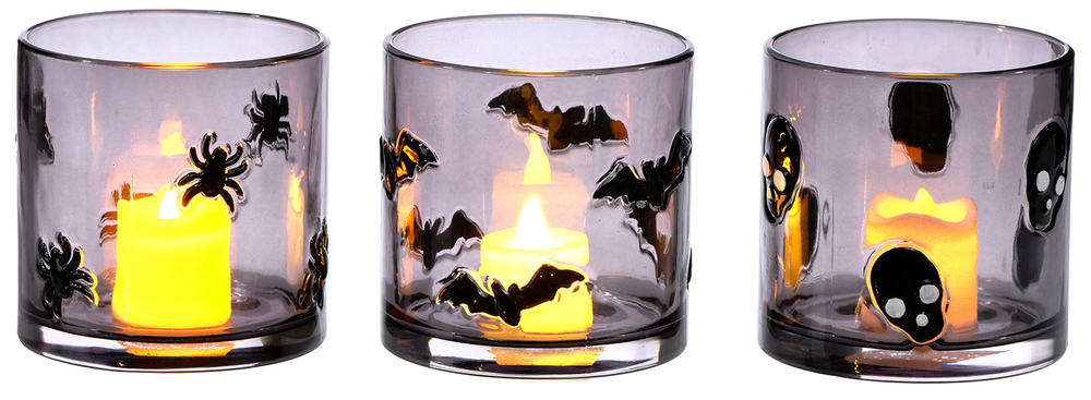 Glass Embossed Halloween Candle Holder - Multiple Designs