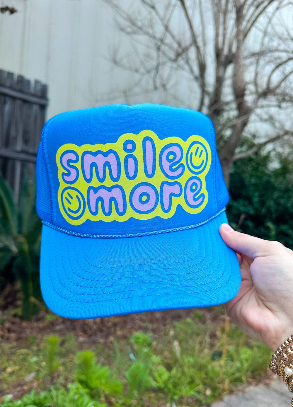 Smile More Columbia Blue Trucker