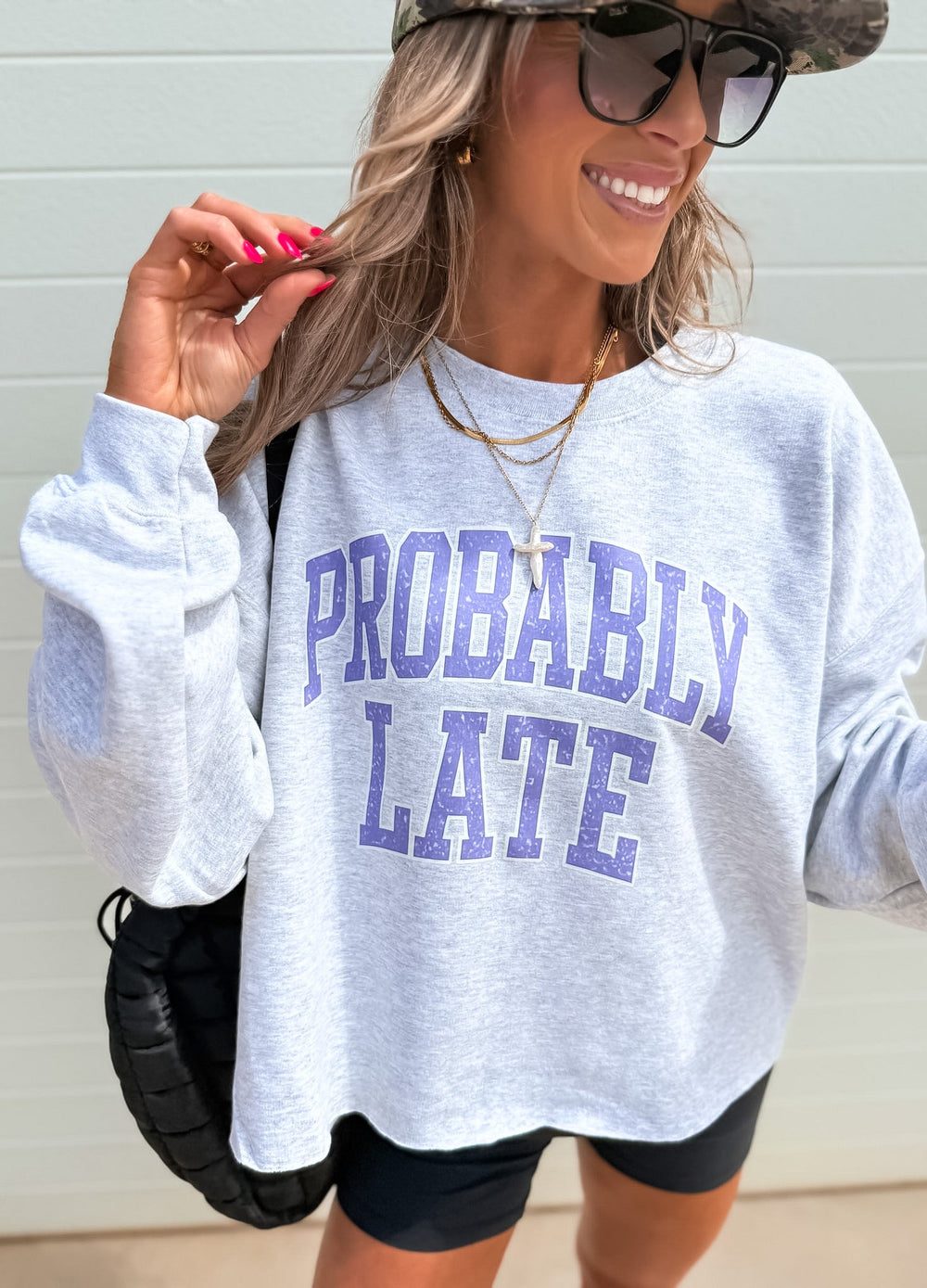 PREORDER- Probably Late CROPPED Graphic Crewneck on Ash Gray