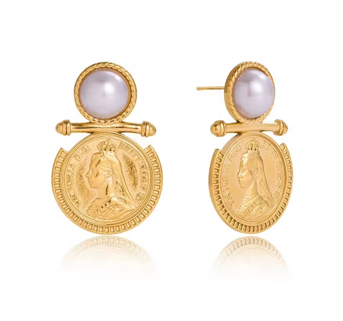PREORDER- Amanda Pearl Coin Earrings