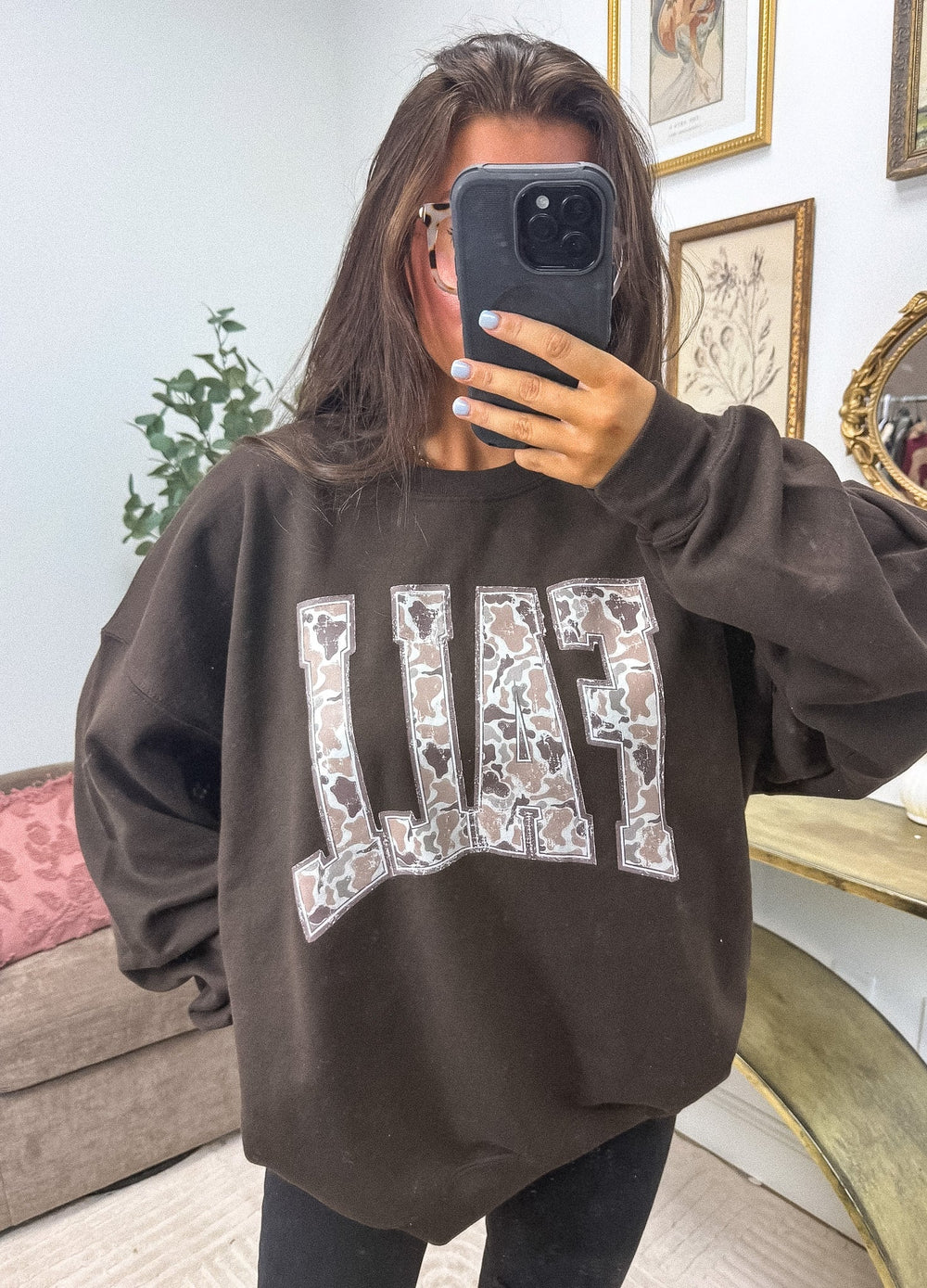 PREORDER- Duck Camo FALL Graphic Crewneck on Dark Chocolate