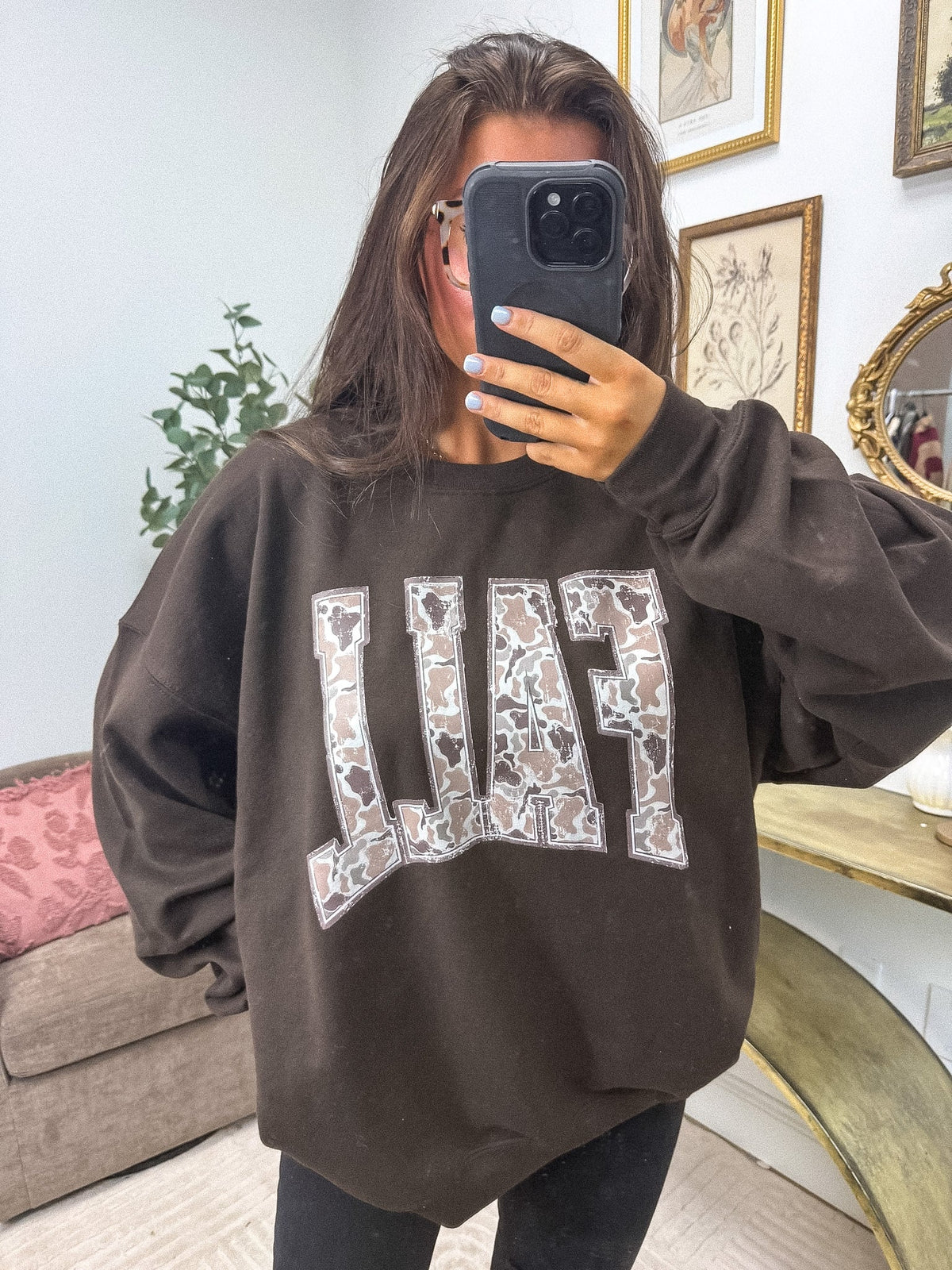 Duck Camo FALL Graphic Crewneck on Dark Chocolate