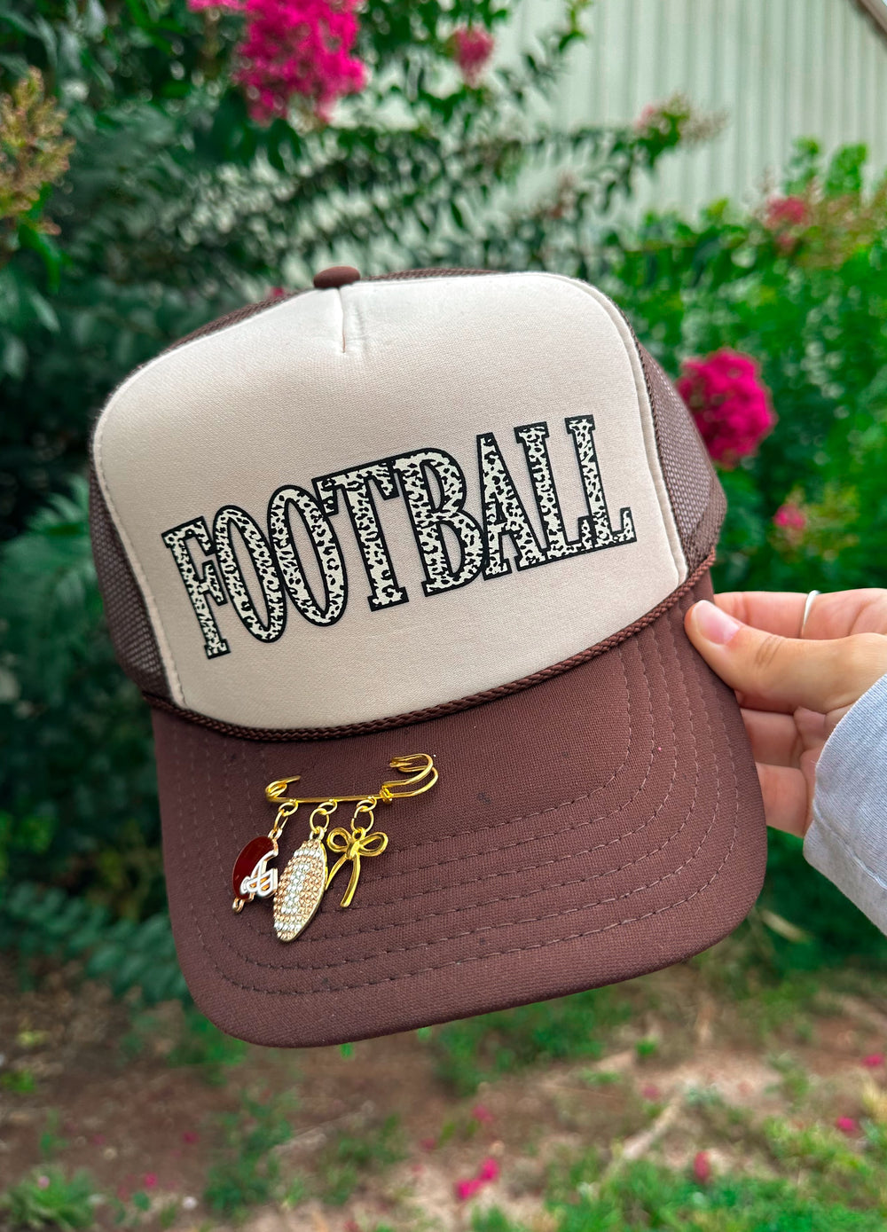 PREORDER- FOOTBALL (leopard font) Tan/ Brown Trucker Hat