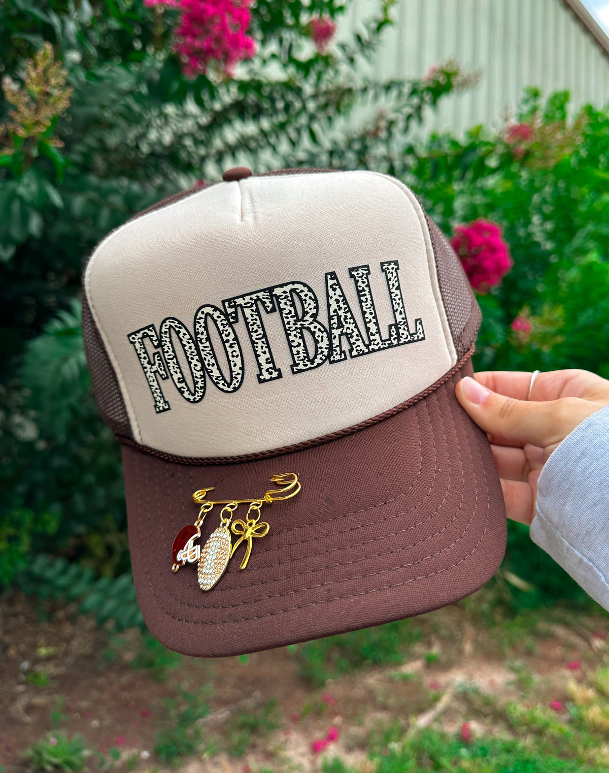 PREORDER- FOOTBALL (leopard font) Tan/ Brown Trucker Hat