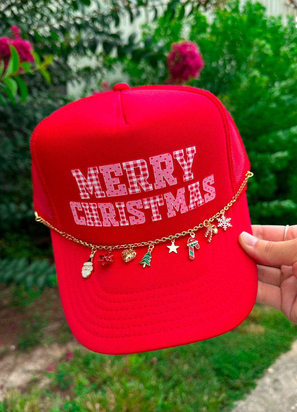 PREORDER- Merry Christmas (gingham font) Red Trucker