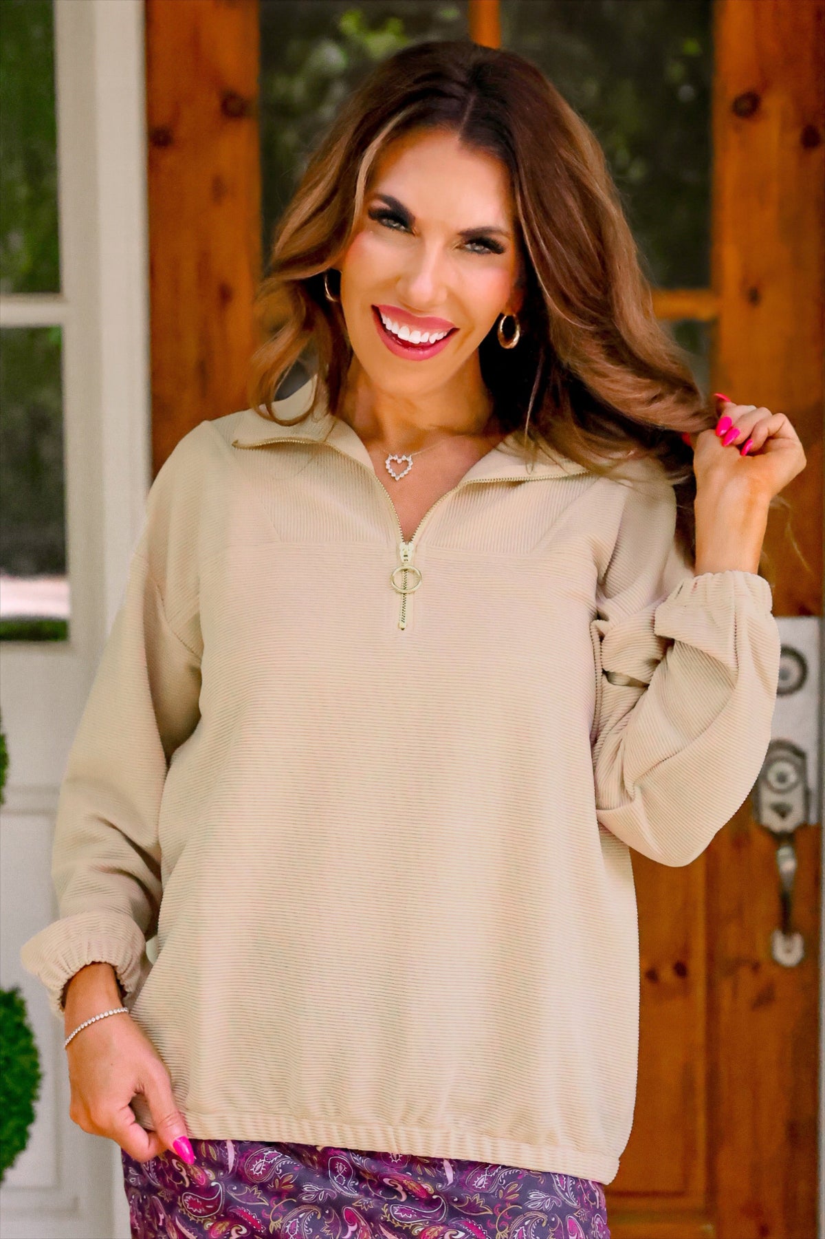 Levi Ribbed Quarter Zip Pullover- Taupe