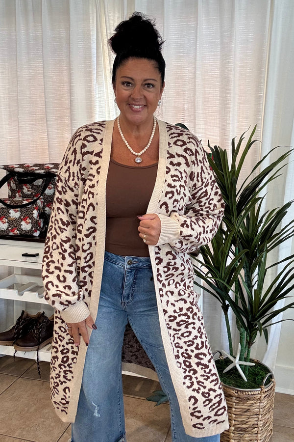 Leopard Print Knit Open Cardigan
