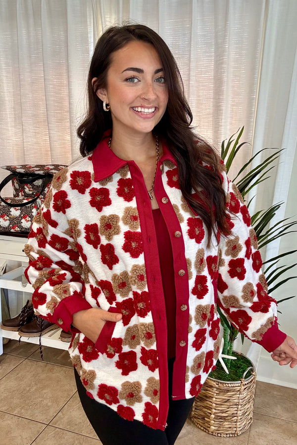 Floral High Pile Fleece Burnout Jacket
