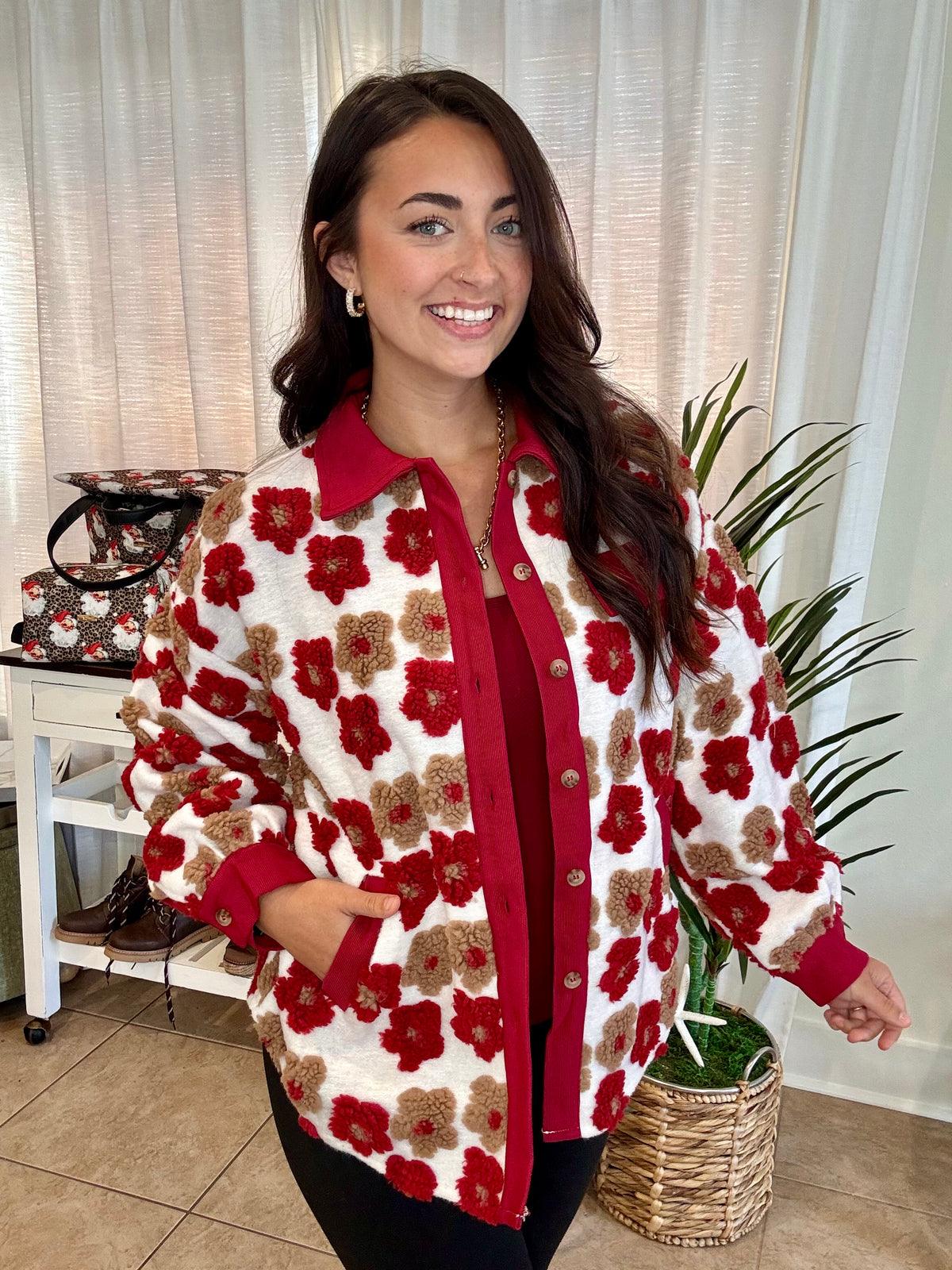 Floral High Pile Fleece Burnout Jacket