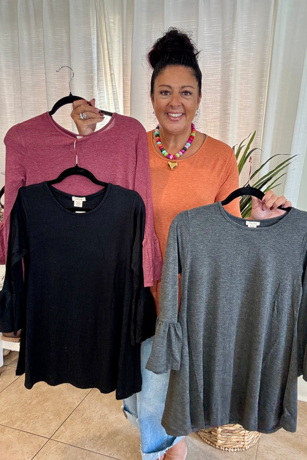 3/4 Bell Sleeve Top - Multiple Colors