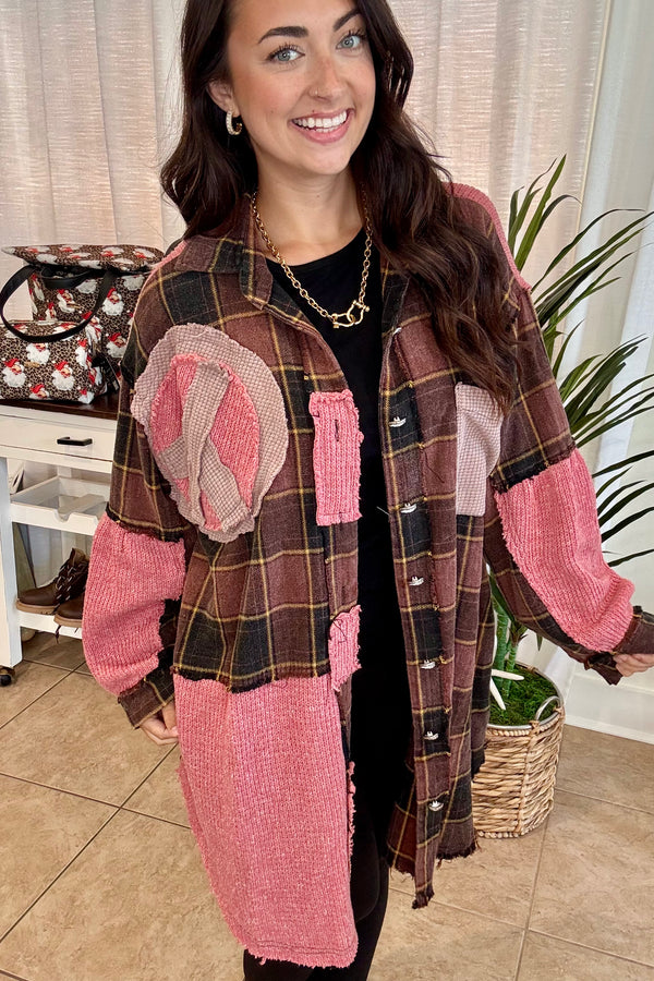 Balloon Sleeve Peace Patch Plaid Top