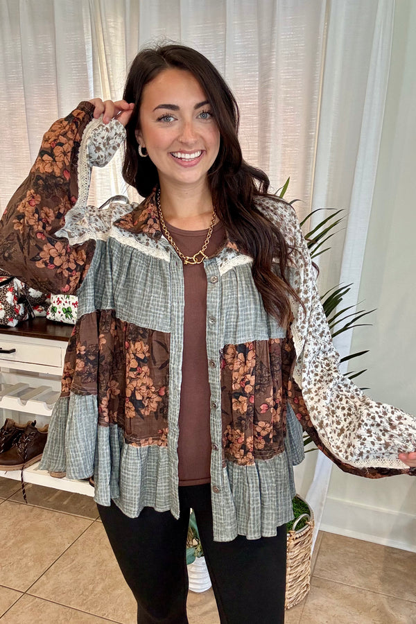Patchwork Floral Printed Blouse