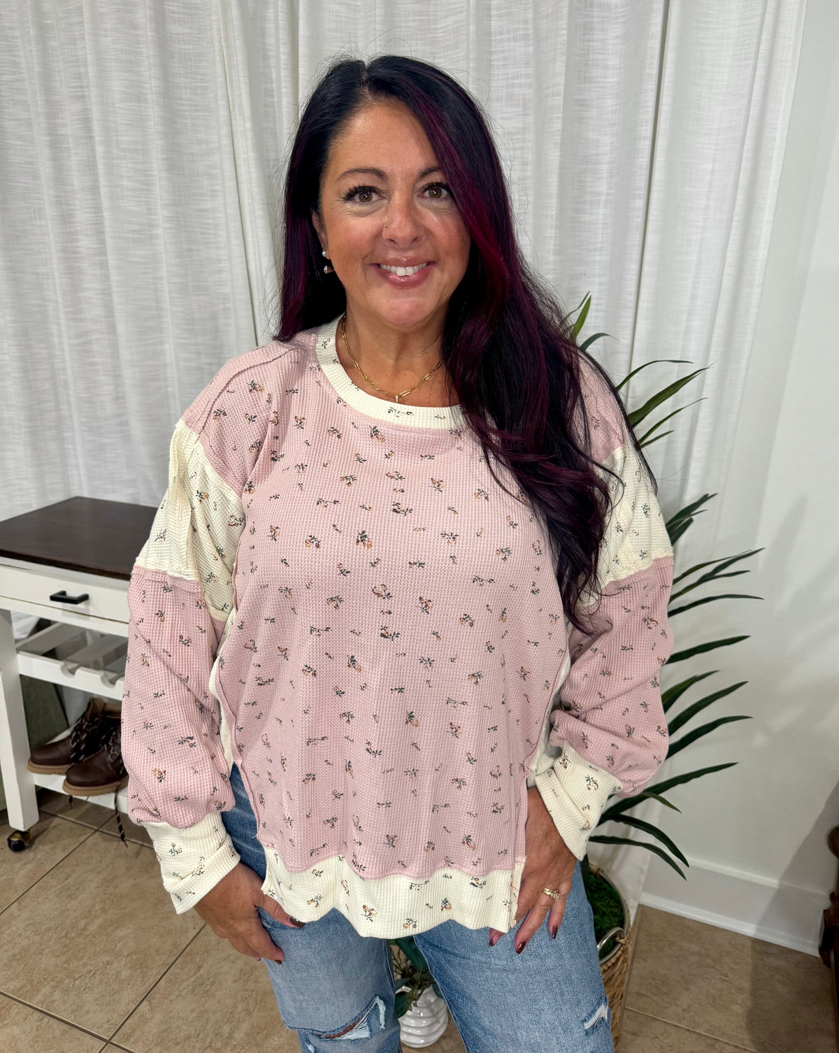 Floral Detail Long Sleeve Casual Top