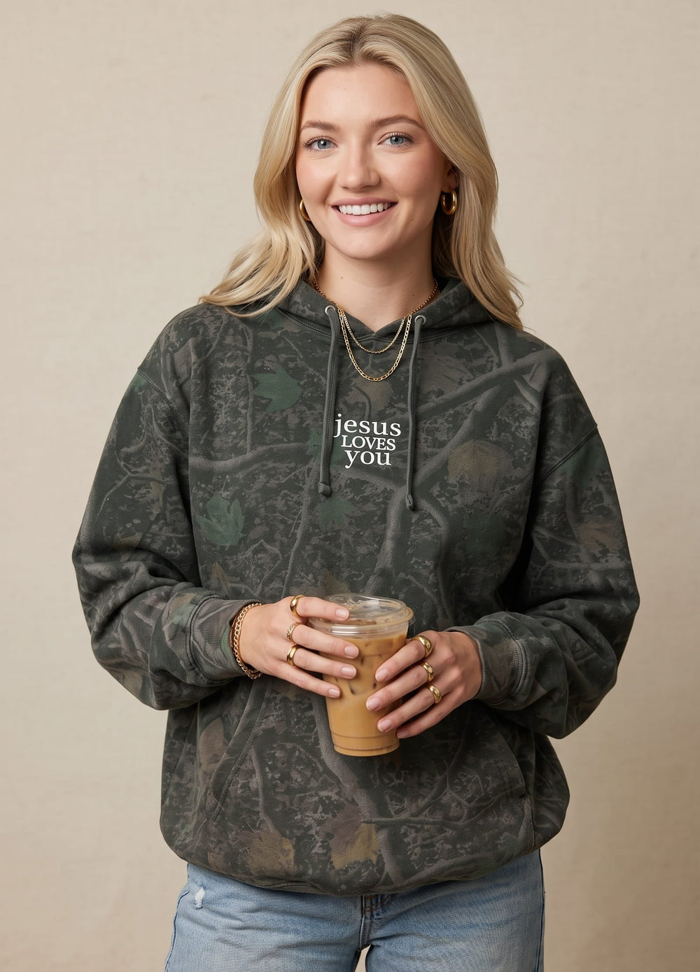 PREORDER- Jesus Loves You Mini Dark Camo Hoodie