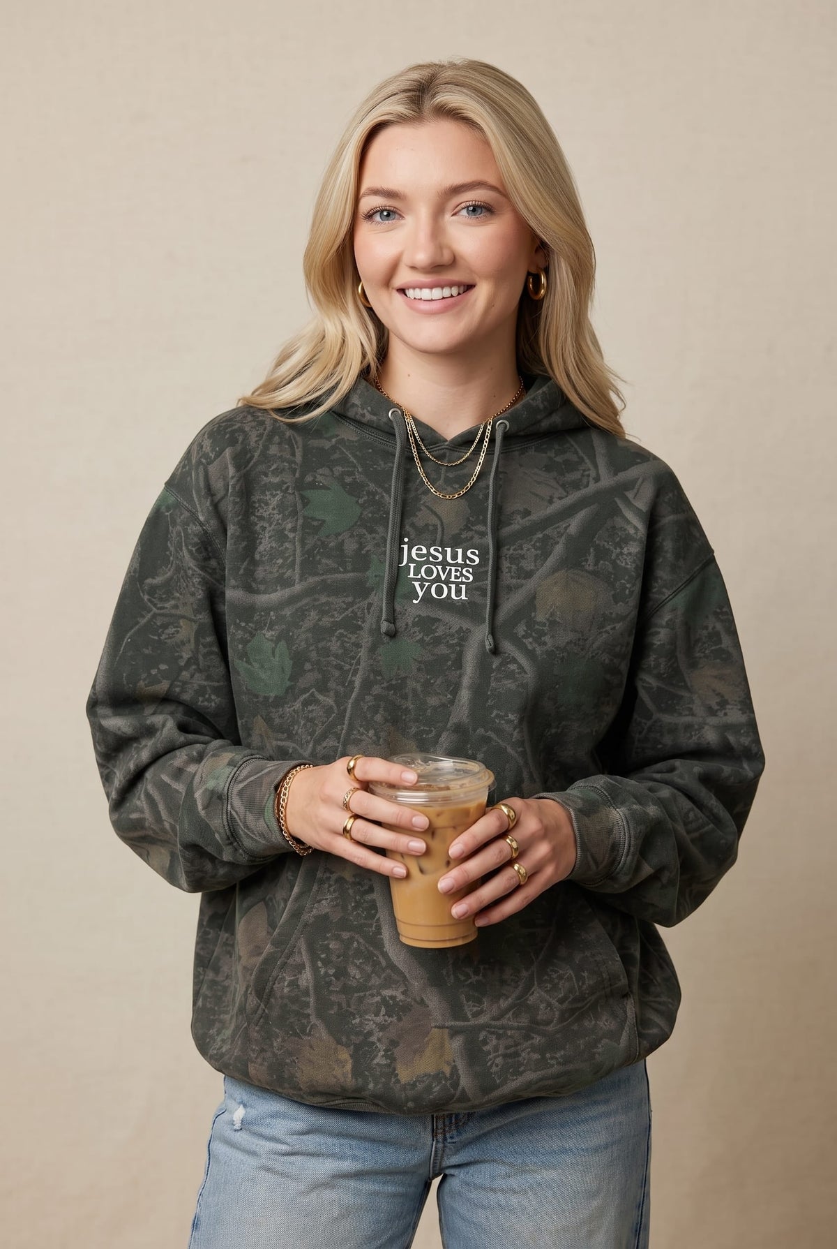 PREORDER- Jesus Loves You Mini Dark Camo Hoodie