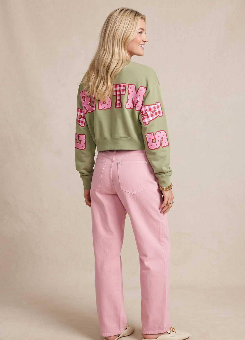 PREORDER- Merry Christmas Patch Pistachio Crop Sweatshirt