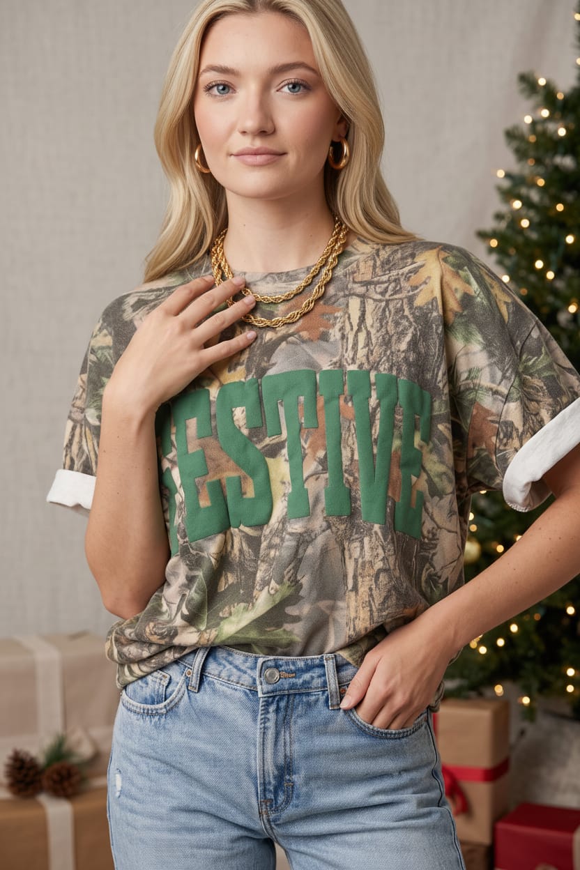 PREORDER- Festive Vintage Wood Camo Heavy Tee