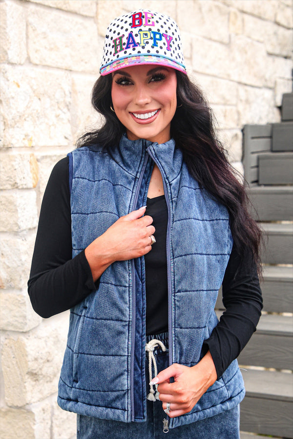 Refined Denim Puffer Vest in Light Wash