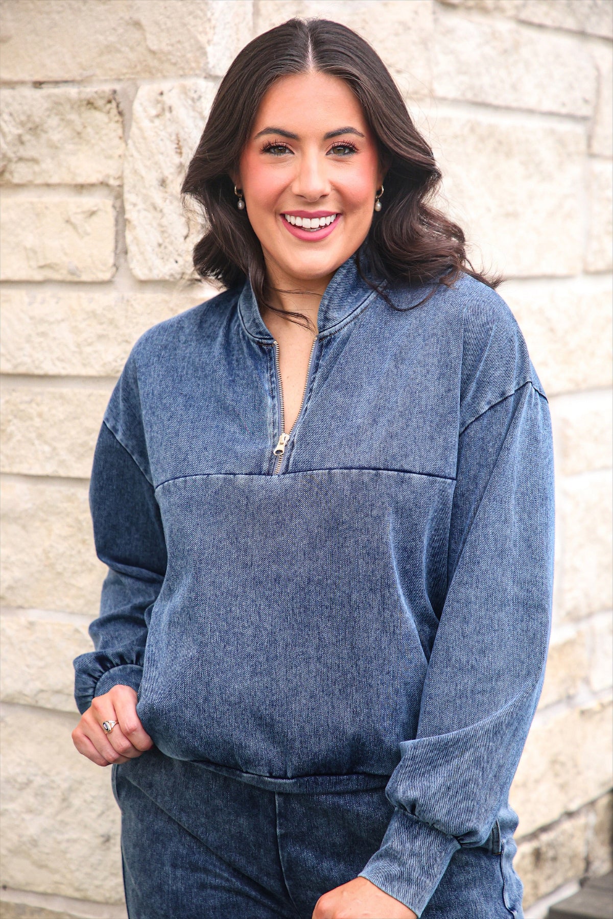Refined Denim Quarter Zip Pullover in Light Wash