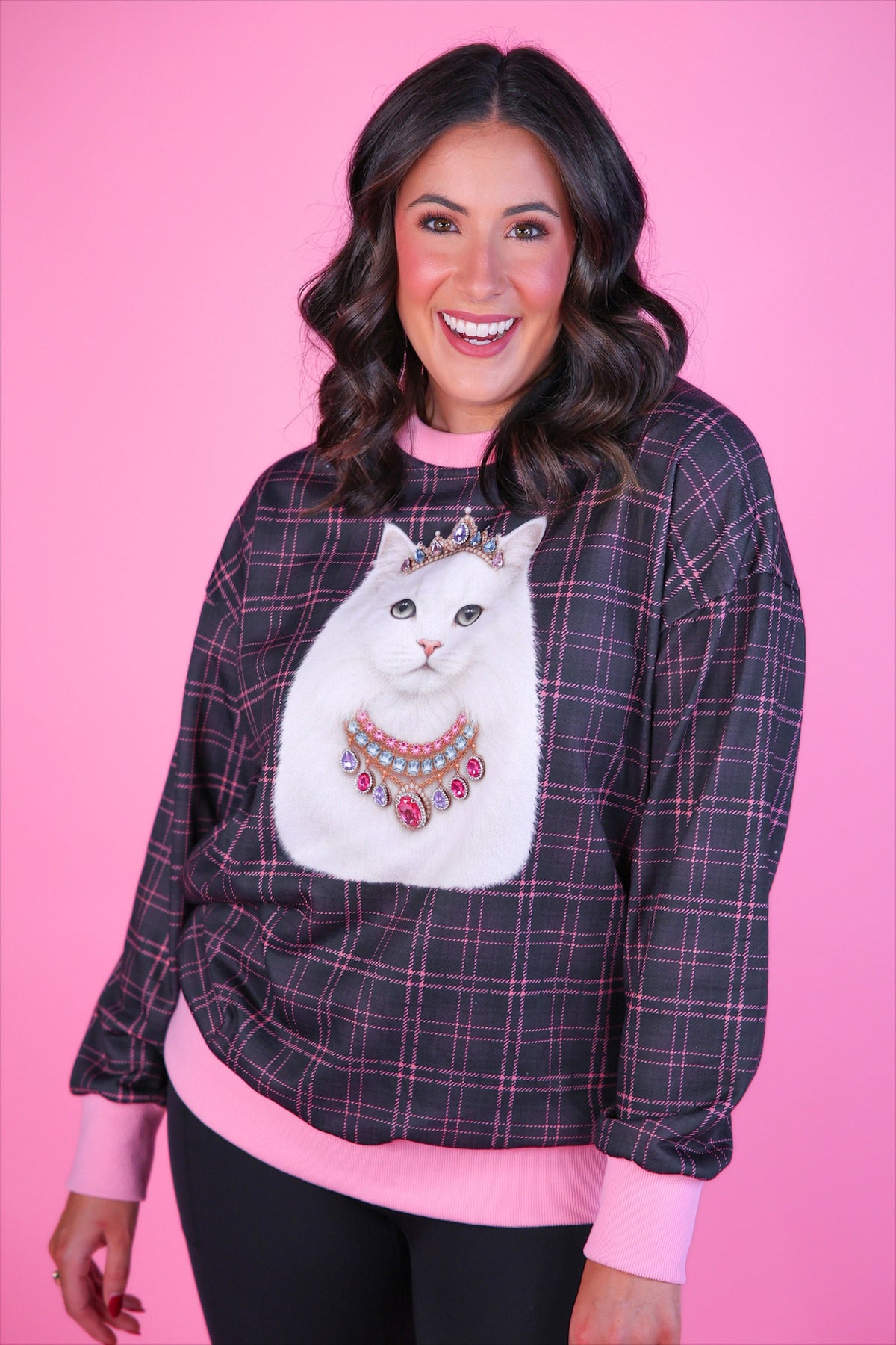 Pretty Wild Pullover - Jeweled Kitty in Black/Pink
