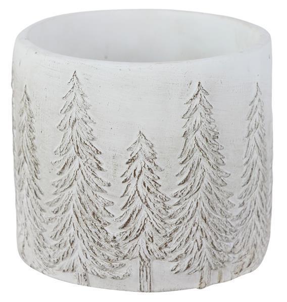 5.5"DX5"H Cement Planter with Pines - Whitewash