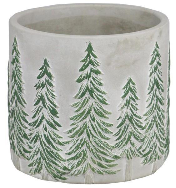 5.5"DX5"H Cement Planter with Pines - Green