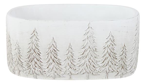 9"L Cement Oval Planter With Pines- Whitewash