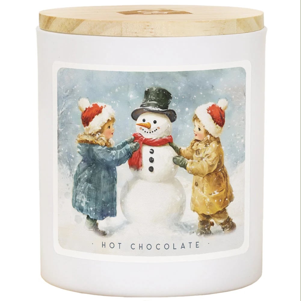 PREORDER- Building Snowman Art Christmas Soy-Based Candle - Hot Chocolate