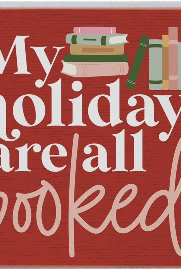 PREORDER- Holidays Booked Christmas Tabletop Block Sign Decor