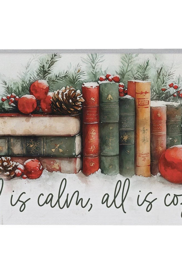 PREORDER- All Is Calm Cozy Books Christmas Tabletop Block Sign Decor