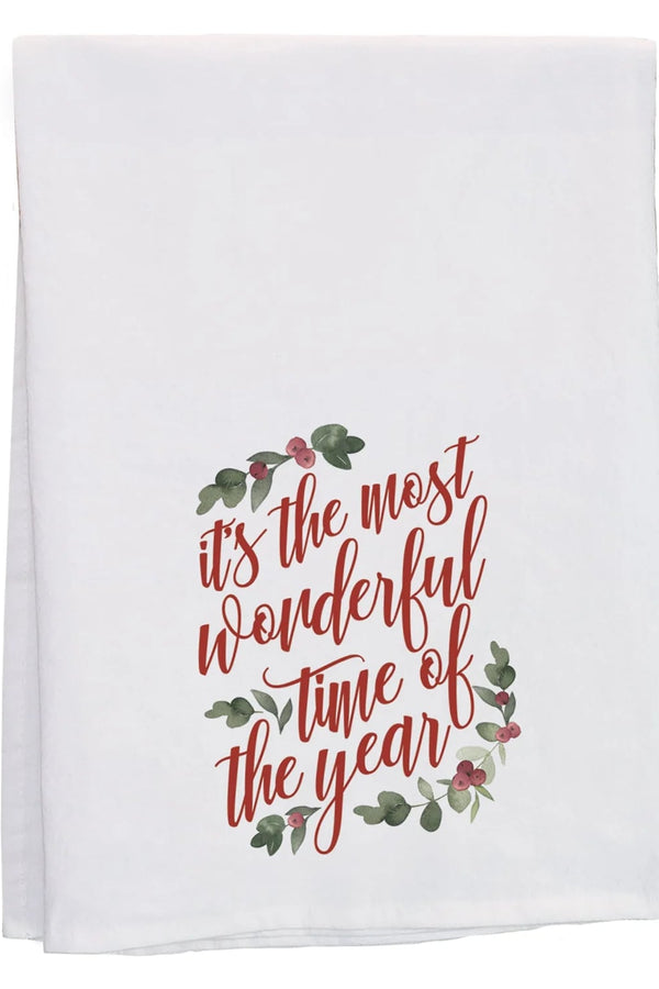 PREORDER- Wonderful Time Holly Christmas Kitchen Tea Towel