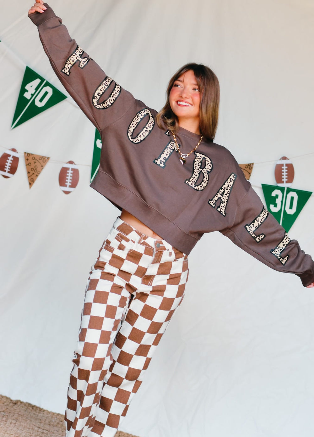 PREORDER- Football Leopard Mocha Crop Sweatshirt