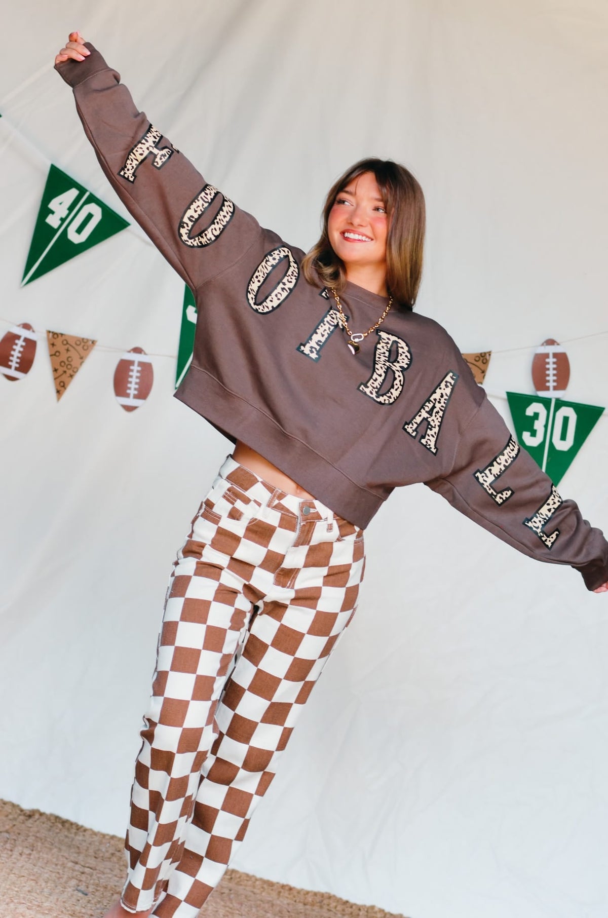 PREORDER- Football Leopard Mocha Crop Sweatshirt